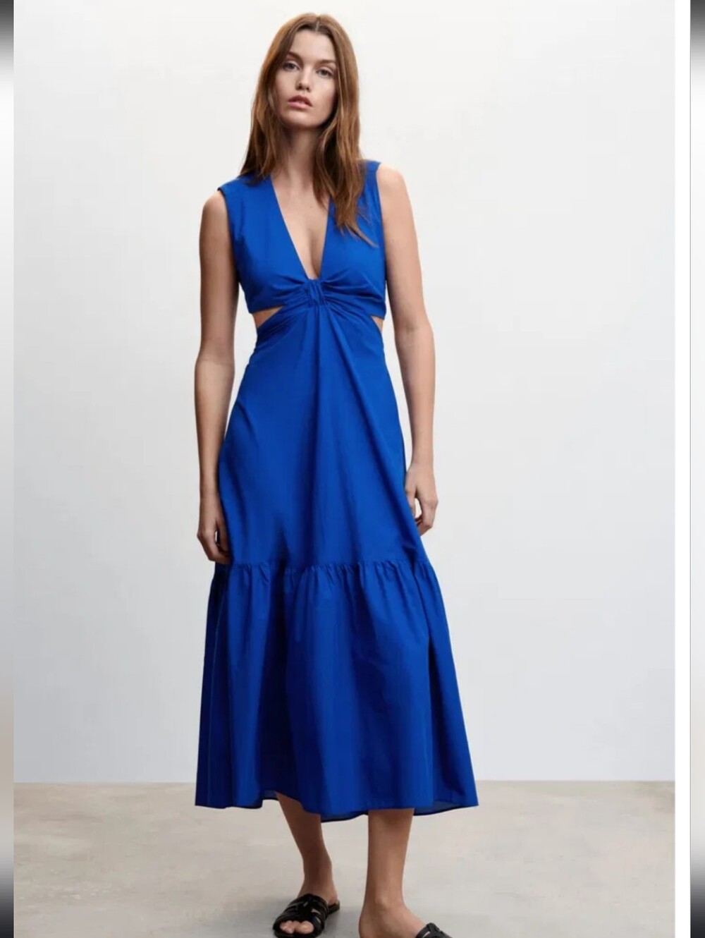Mango Cobalt Blue Twist Front Cutout Maxi Dress